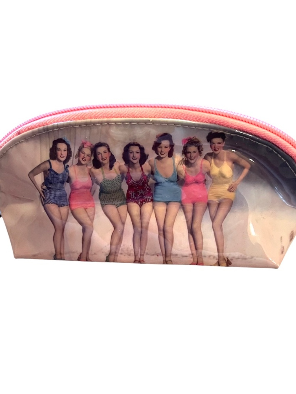 Catseye London Vintage Pinup PhotoCosmetic Bag w Pink zipper Clear Plastic Liner